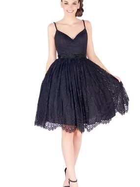 Mac Duggal Knee length A-line cocktail Dress Spaghetti Straps 40920 Black 16 NWT